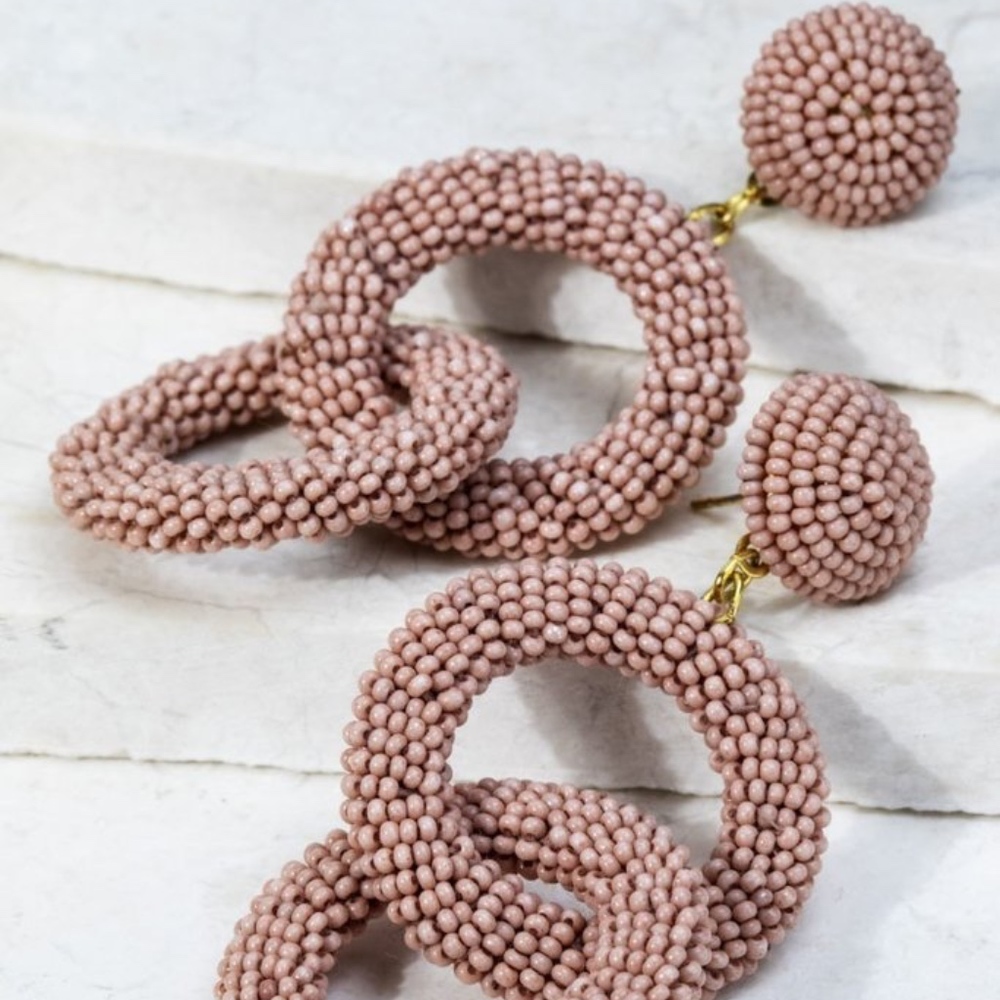 Light Pink (Mauve) Cute Beaded Ring Earrings